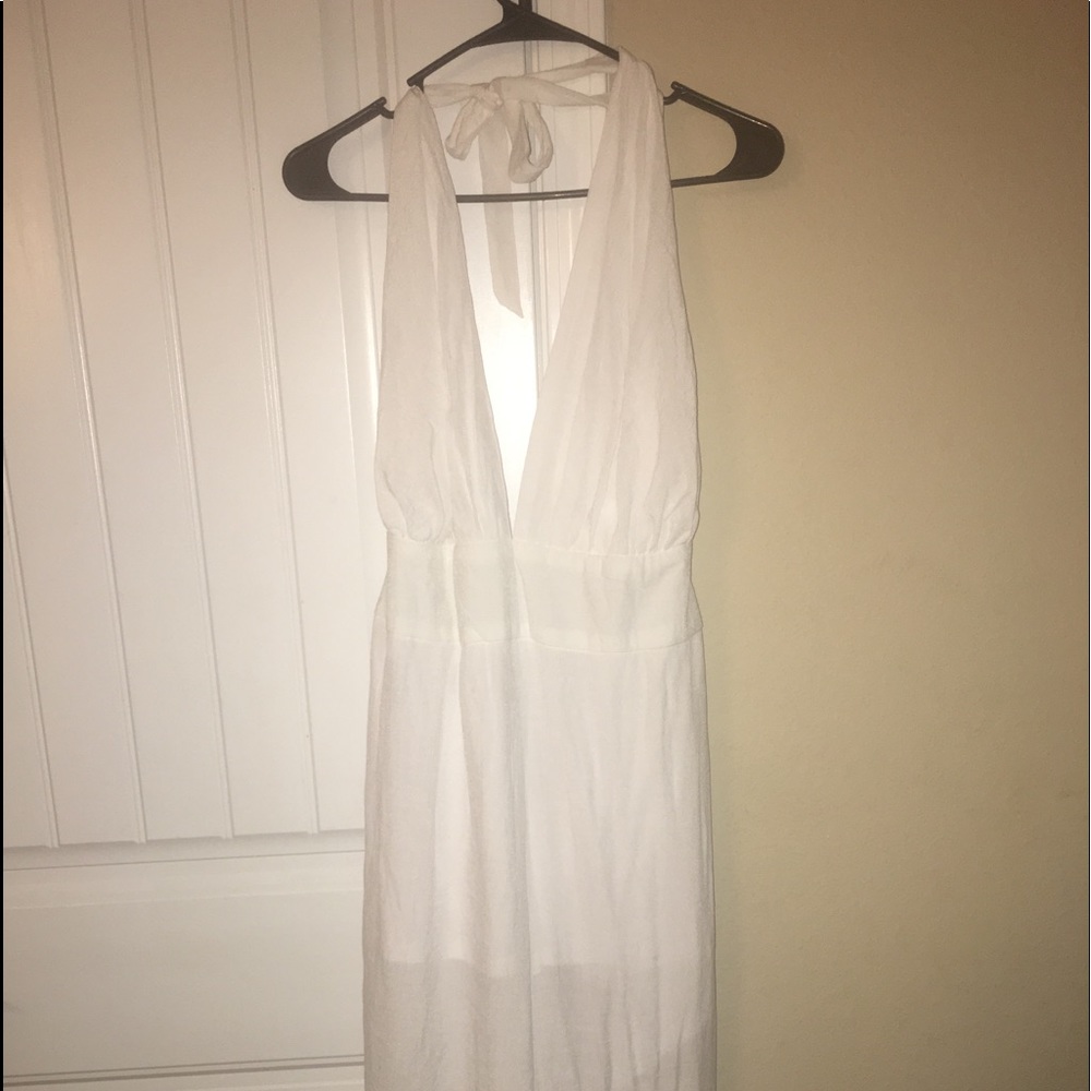 White wide leg halter jumper